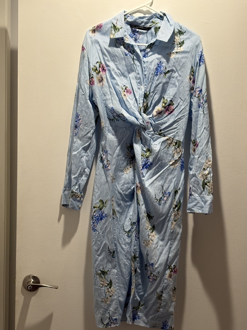 Zara Light Blue Floral Maxi Dress with Pink & Blue Accents